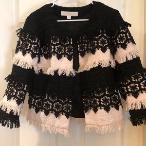 Gorgeous Black And White Crochet/Lace Jacket